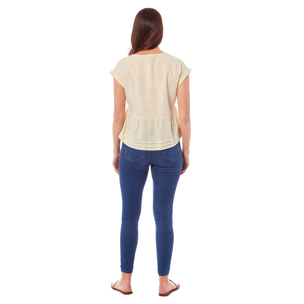 Charlotte West Linen Blend Top (Size 12) - Cream