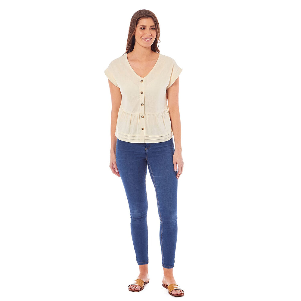 Charlotte West Linen Blend Top (Size 12) - Cream