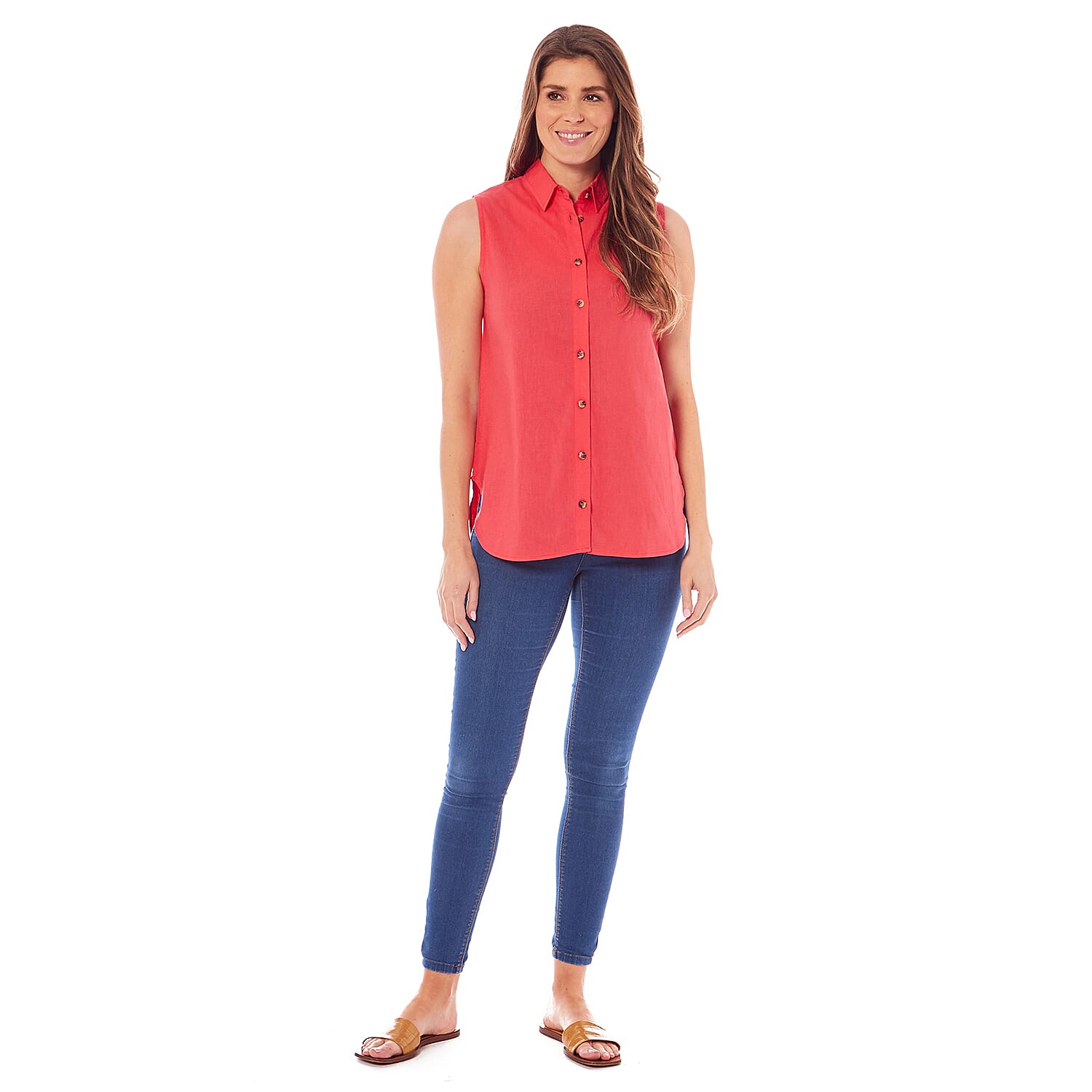 Charlotte West Linen Ladies Sleeveless Top (Size 10) - Coral