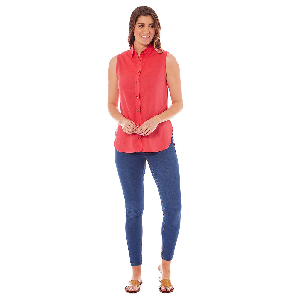 Charlotte West Linen Ladies Sleeveless Top (Size 10) - Coral