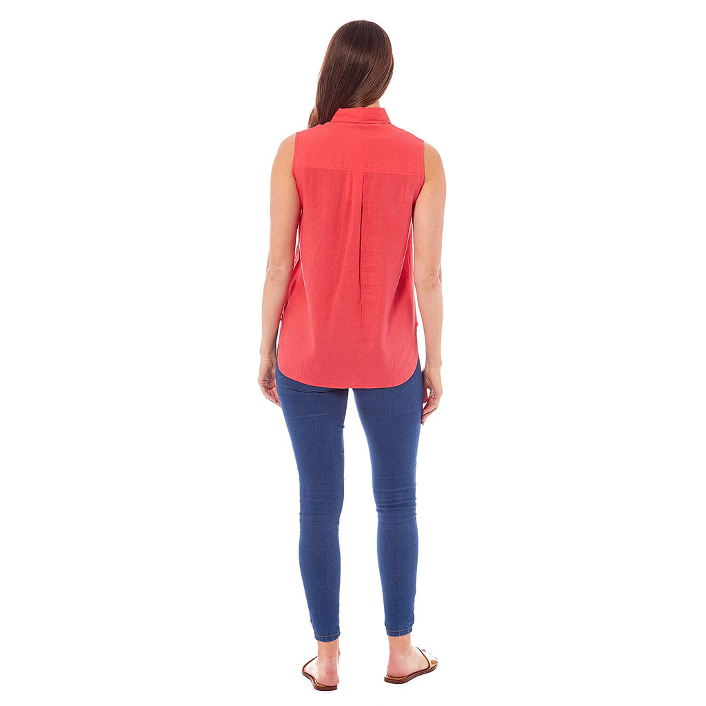 Charlotte West Linen Ladies Sleeveless Top (Size 10) - Coral