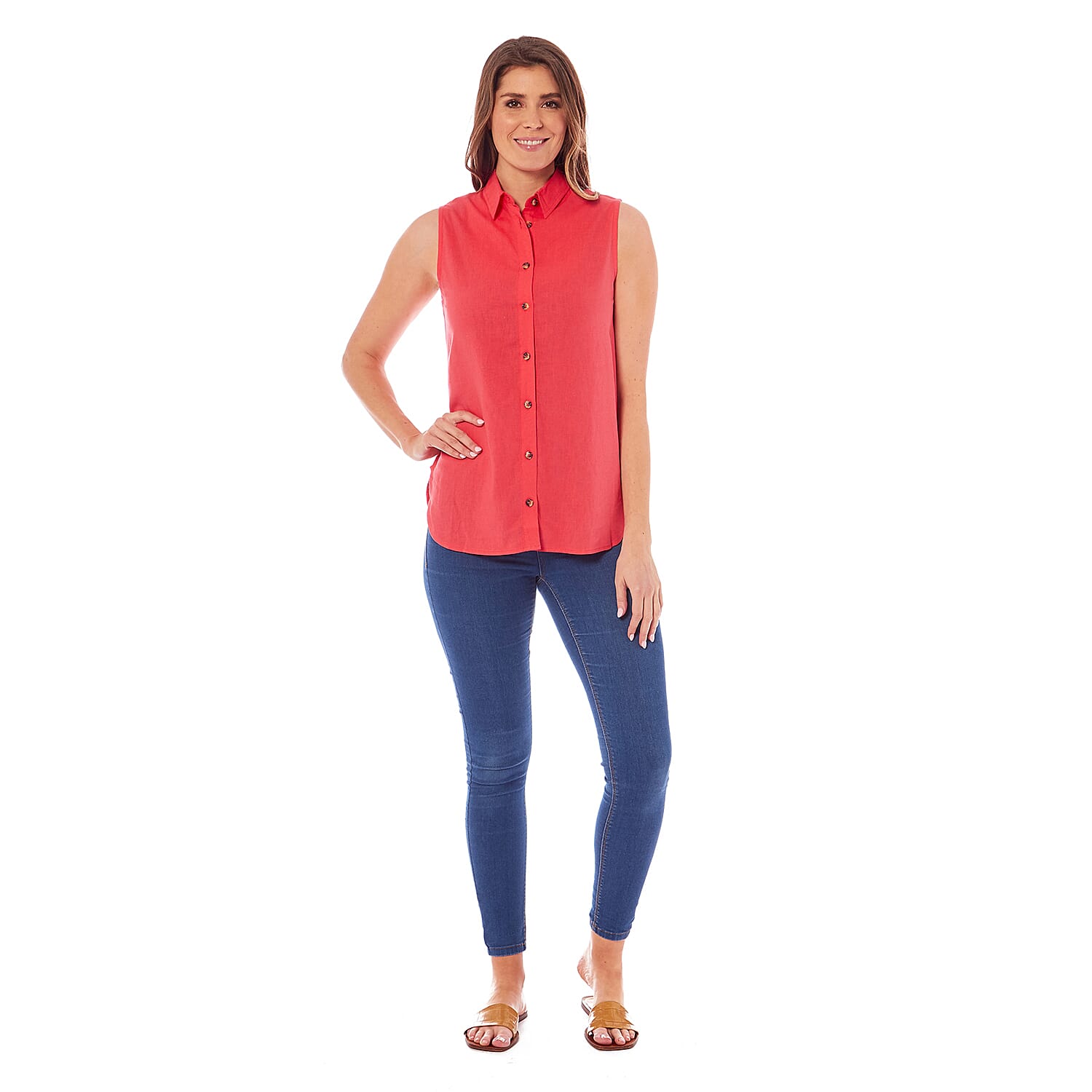 Charlotte West Linen Ladies Sleeveless Top (Size 10) - Coral