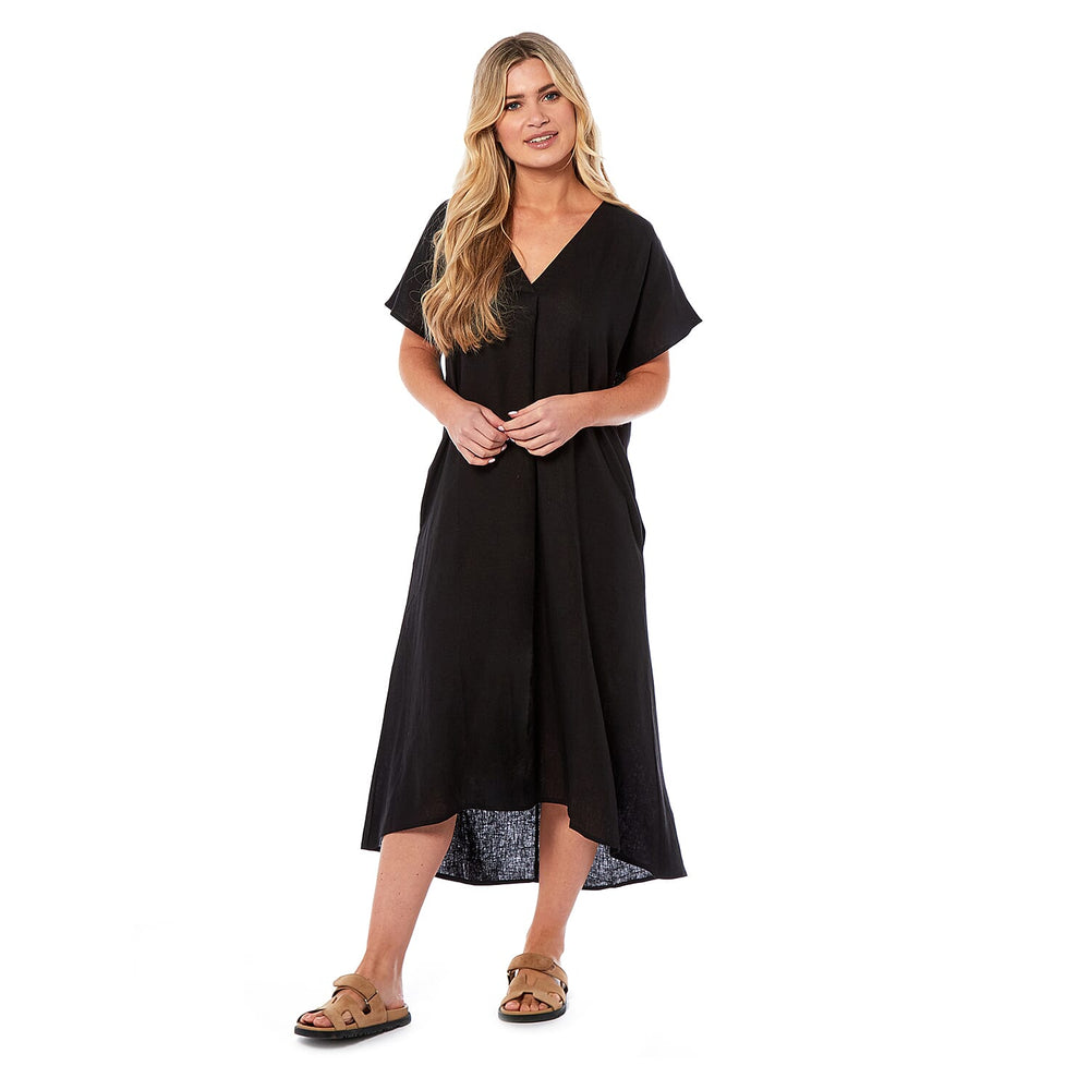 Charlotte West Linen Midi Dress - Black (size 12)