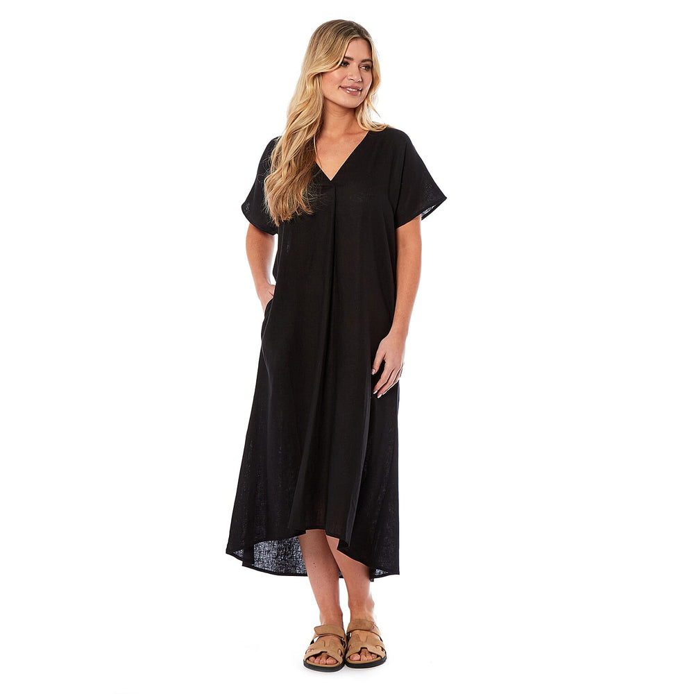 Charlotte West Linen Midi Dress - Black (size 12)
