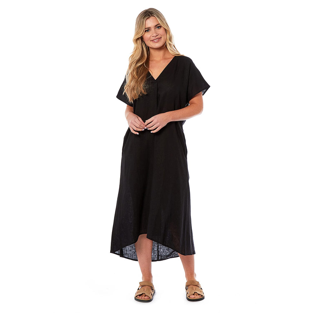 Charlotte West Linen Midi Dress - Black (size 10)