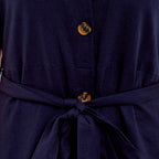Charlotte West Ladies Linen Belted Dress (Size 12) - Navy