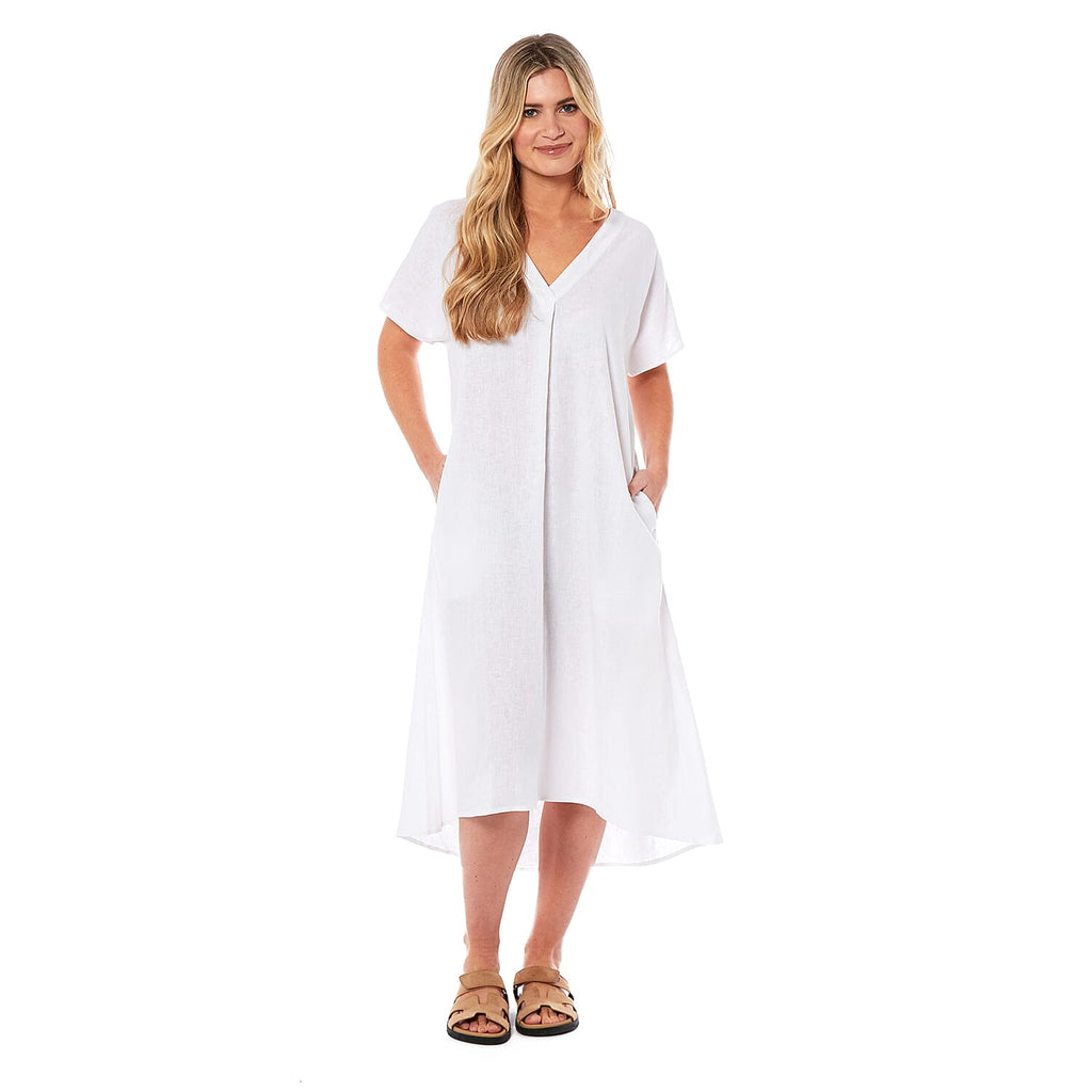 Charlotte West Linen Midi Dress - White (size 12)