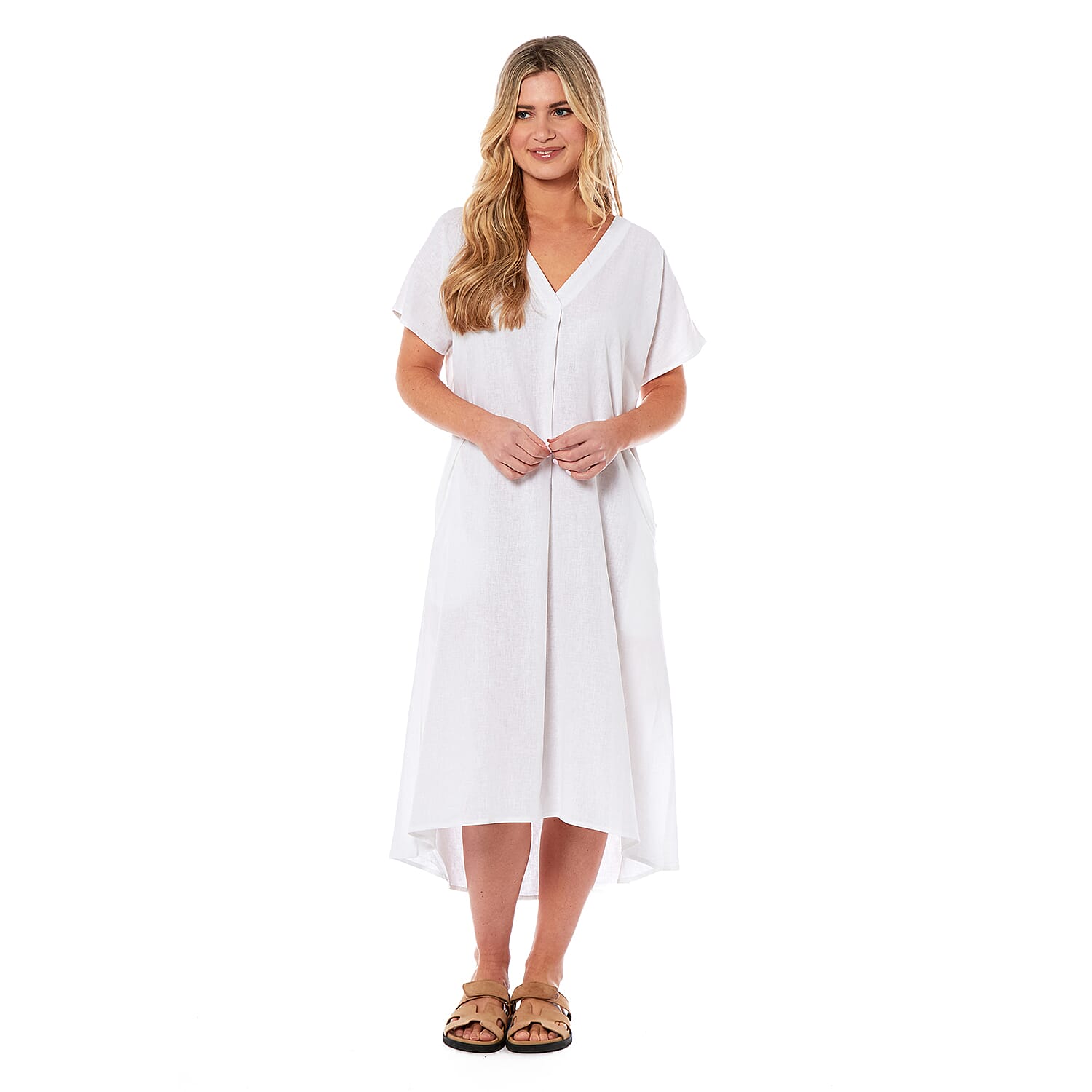Charlotte West Linen Midi Dress - White (size 12)