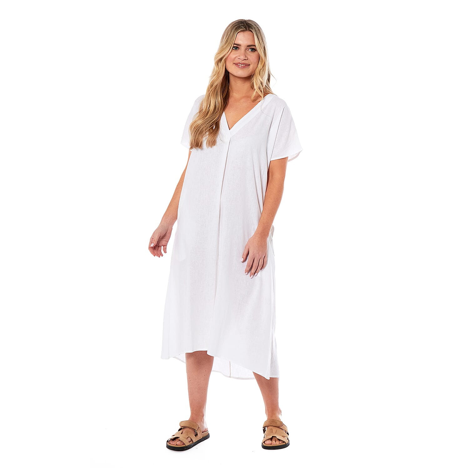 Charlotte West Linen Midi Dress - White (size 12)