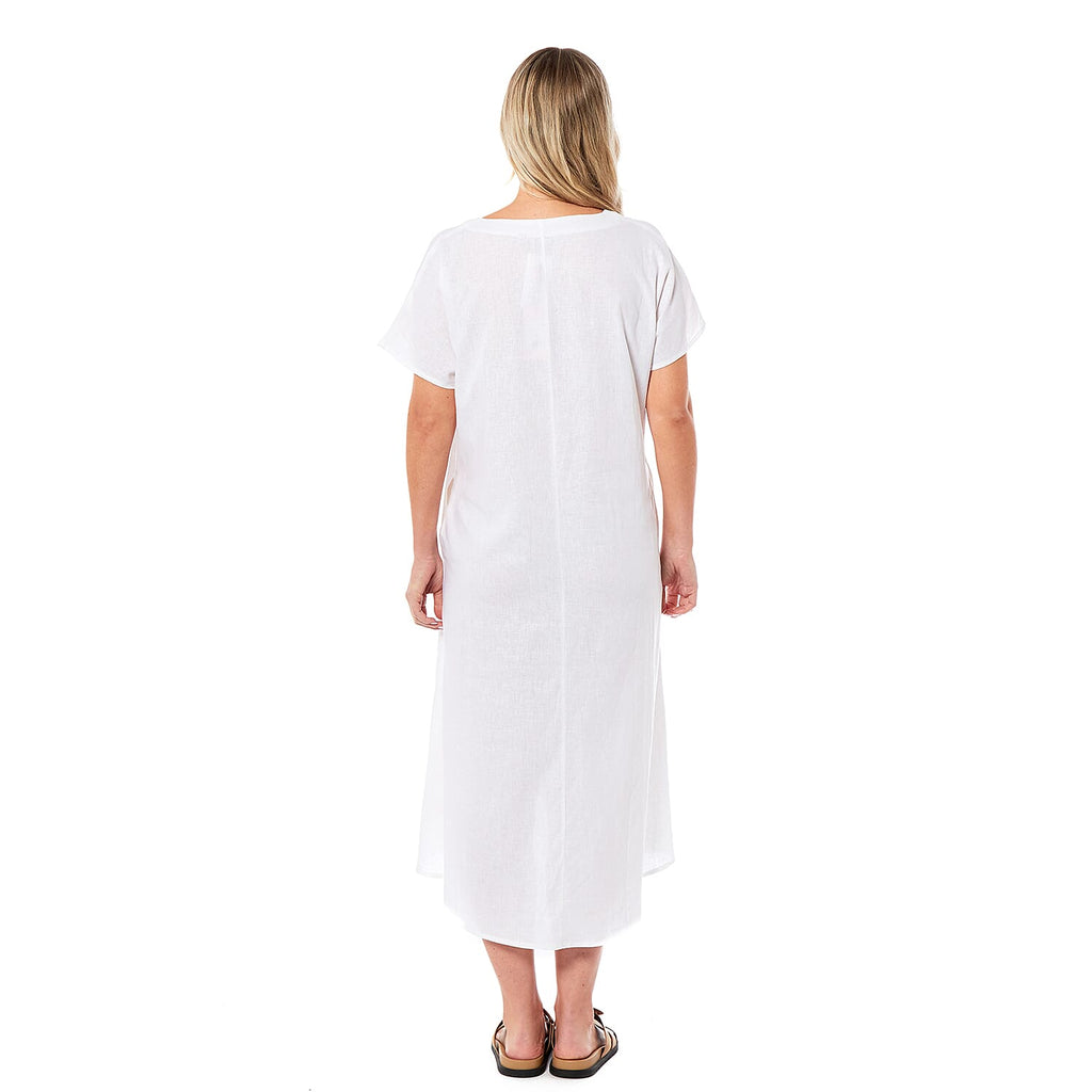 Charlotte West Linen Midi Dress - White (size 12)