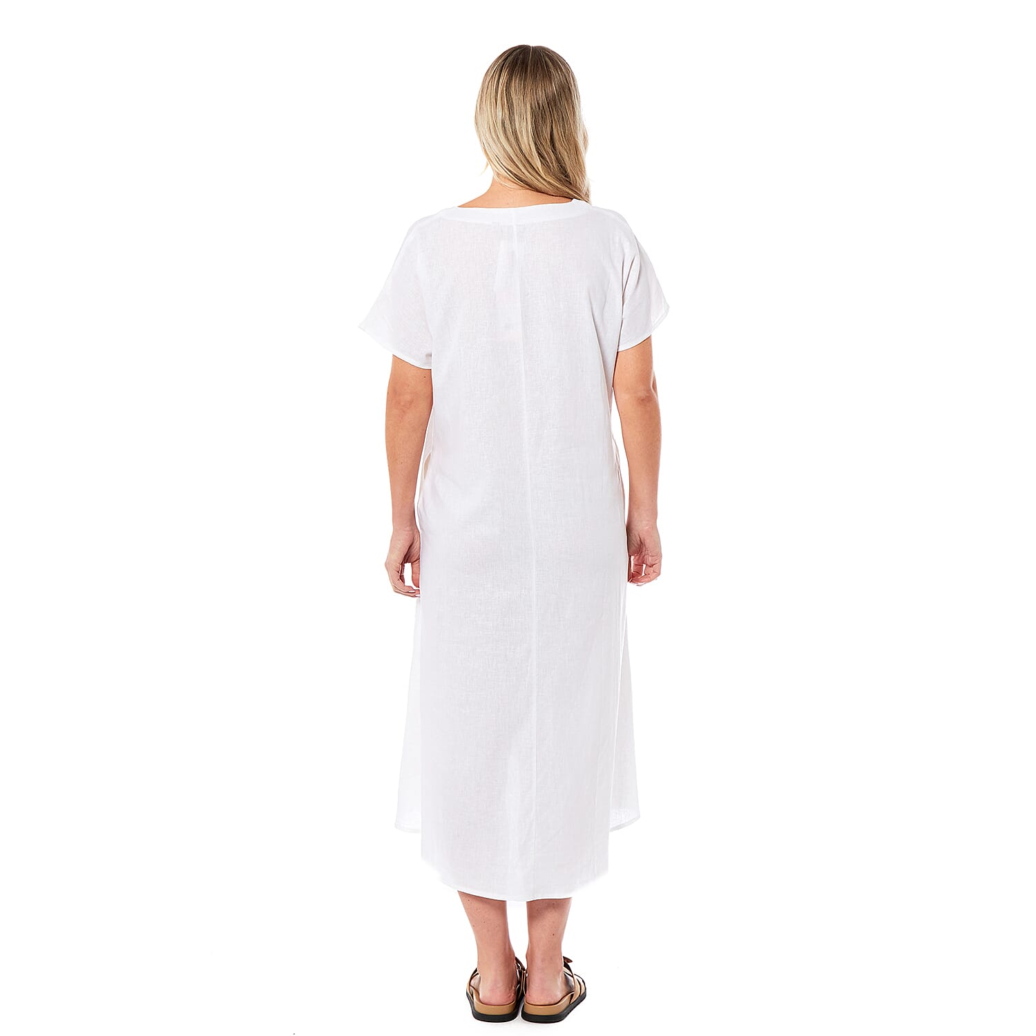 Charlotte West Linen Midi Dress - White (size 12)