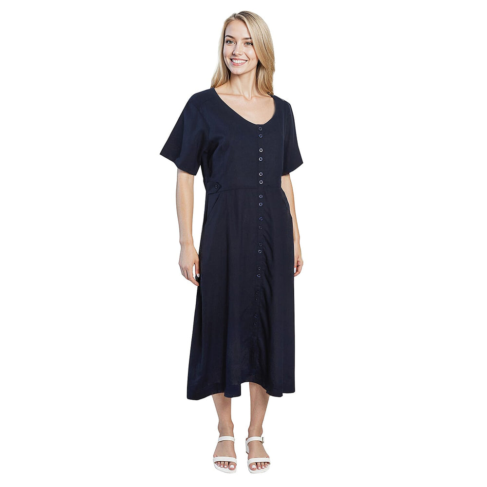 Charlotte West Linen Woven Dress - Navy
