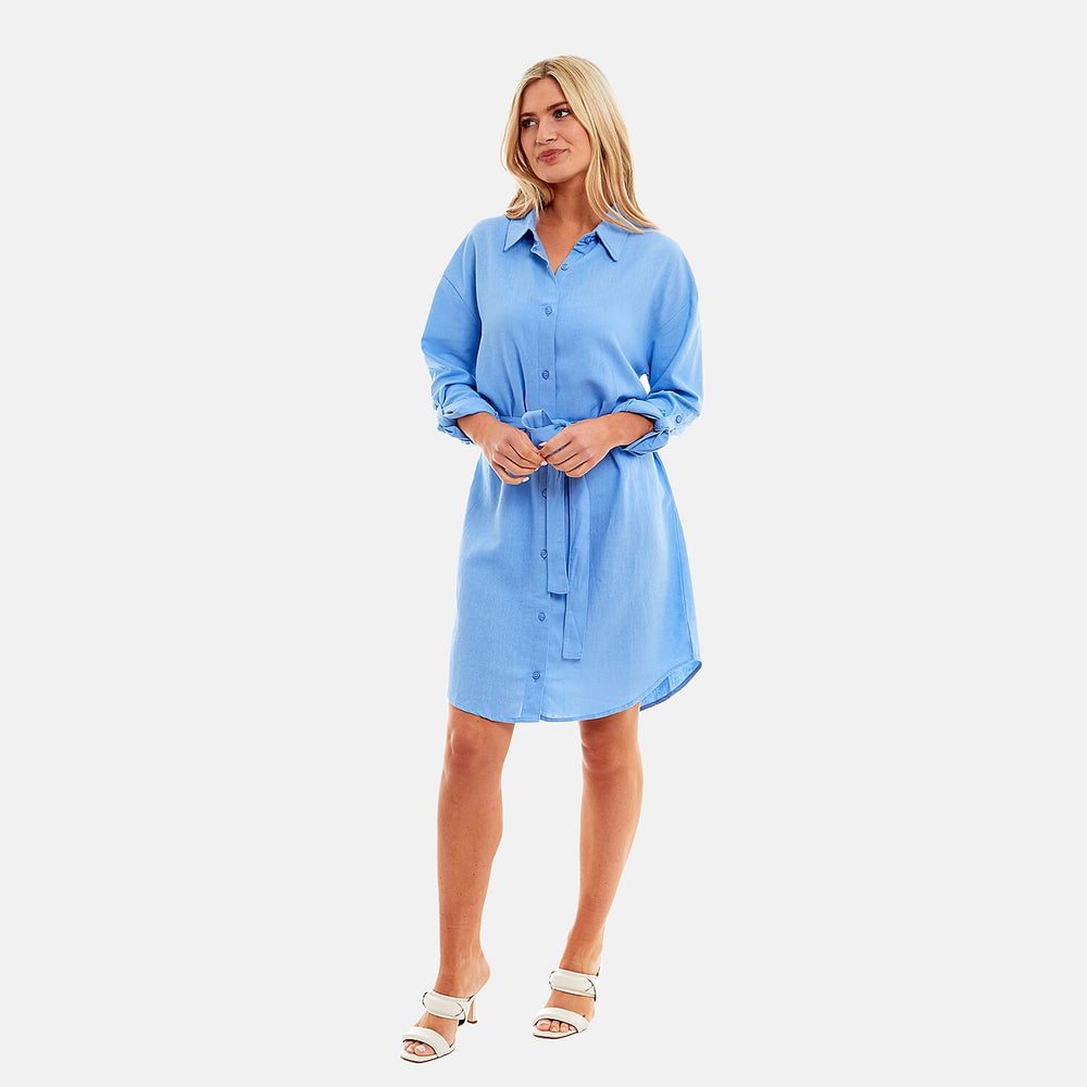 Charlotte West Ladies Casual Linen Shirt Dress (Size 12) - Blue