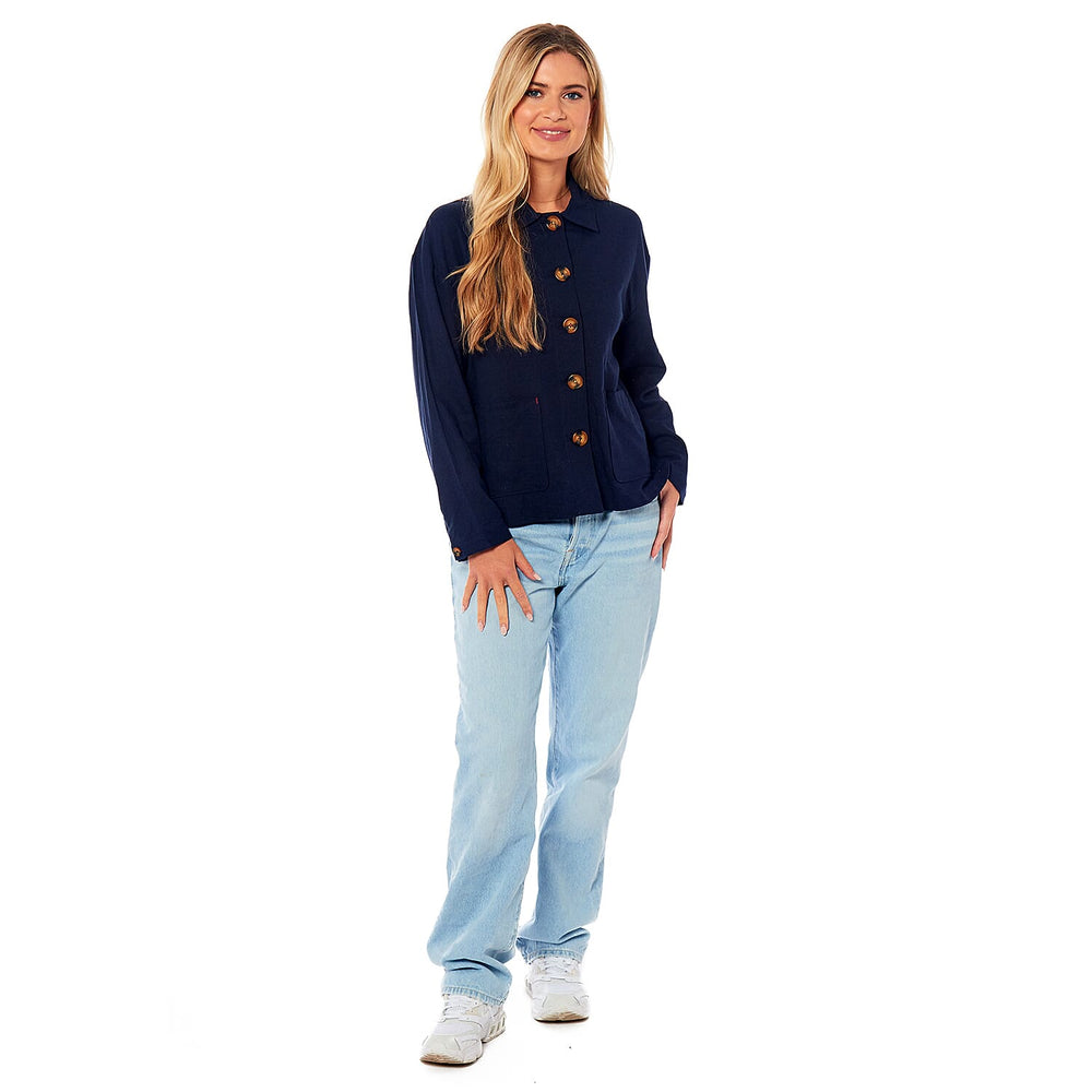 Charlotte West Ladies Linen Tailored Jacket (Size 12) - Navy