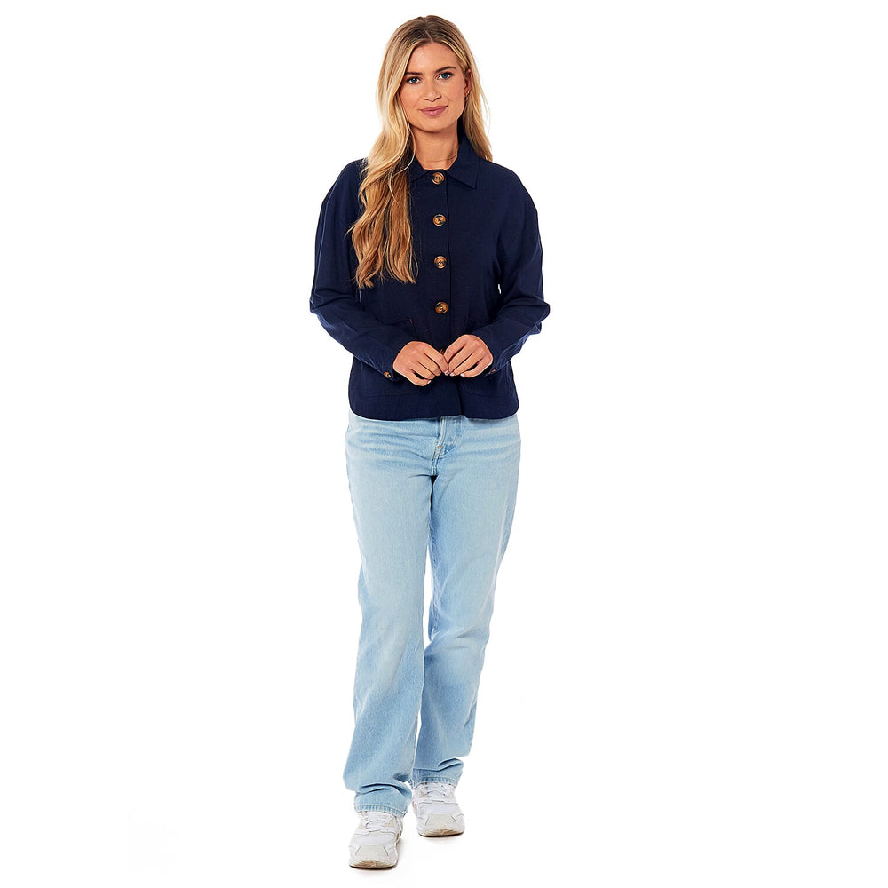 Charlotte West Ladies Linen Tailored Jacket (Size 12) - Navy