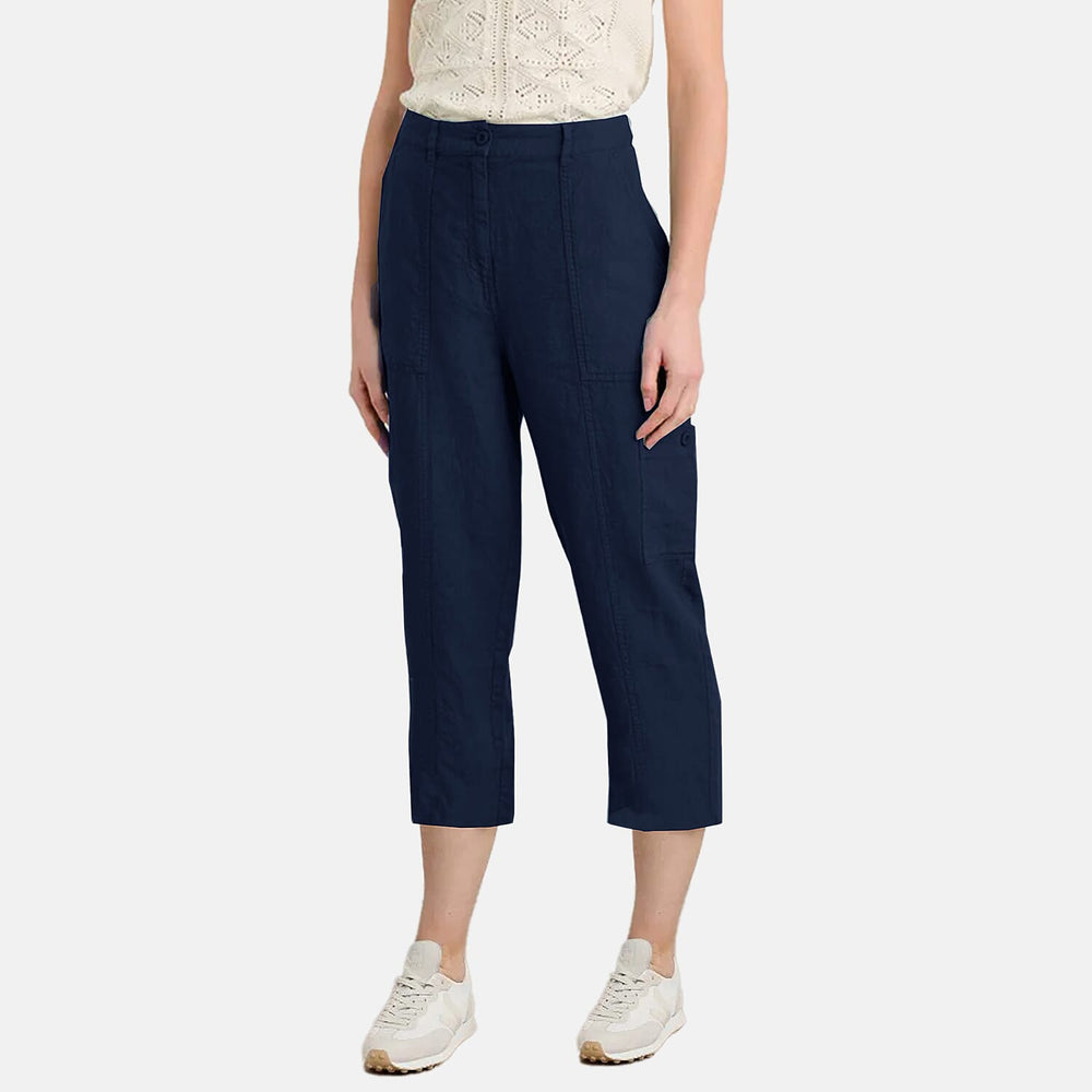 Charlotte West Ladies Linen Relaxed Fit Cargo Pocket Cropped Pants (Size 16) - Navy