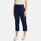 Charlotte West Ladies Linen Relaxed Fit Cargo Pocket Cropped Pants (Size 16) - Navy