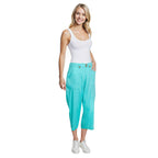 Charlotte West Linen Relaxed Fit Wide Leg Capri Trouser (Size 12) - Pool Blue