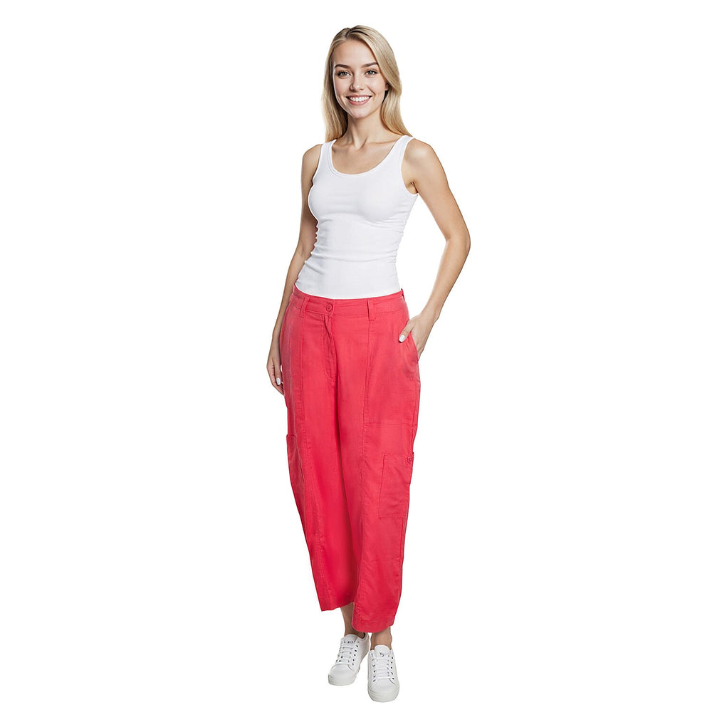 Charlotte West Ladies Linen Relaxed Fit Cargo Pocket Cropped Pants (Size 10) - Raspberry
