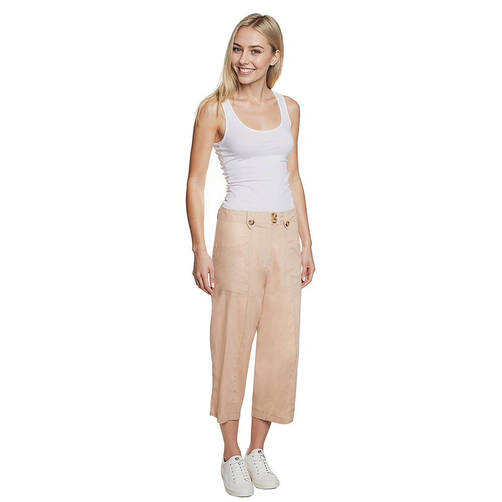 Charlotte West Relaxed Fit 3-4 Length Wide Leg Capri Pants (Size 16) - Stone