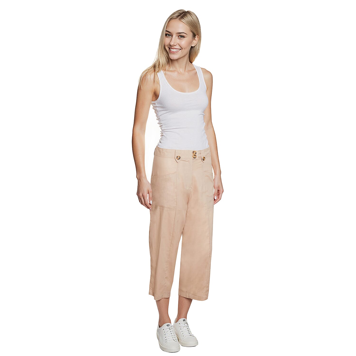 Charlotte West Relaxed Fit 3-4 Length Wide Leg Capri Pants (Size 16) - Stone