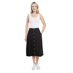 Charlotte West Ladies Linen Button A-line Midi Skirt (Size 12) - Black