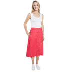 Charlotte West Linen Button A-line Midi Skirt (Size 16) - Raspberry