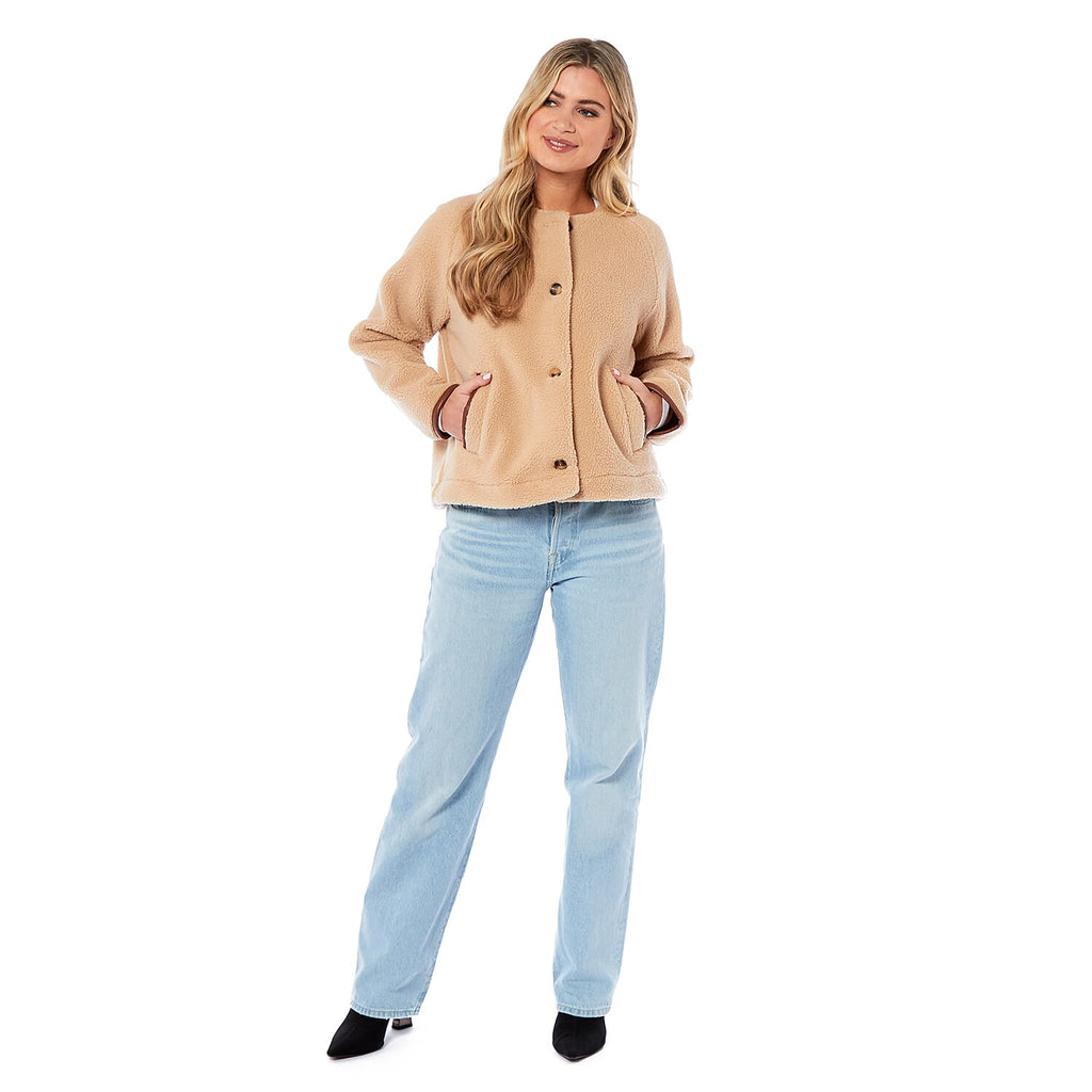 Charlotte West Faux Shearling Jacket (Size 14) - Oatmeal