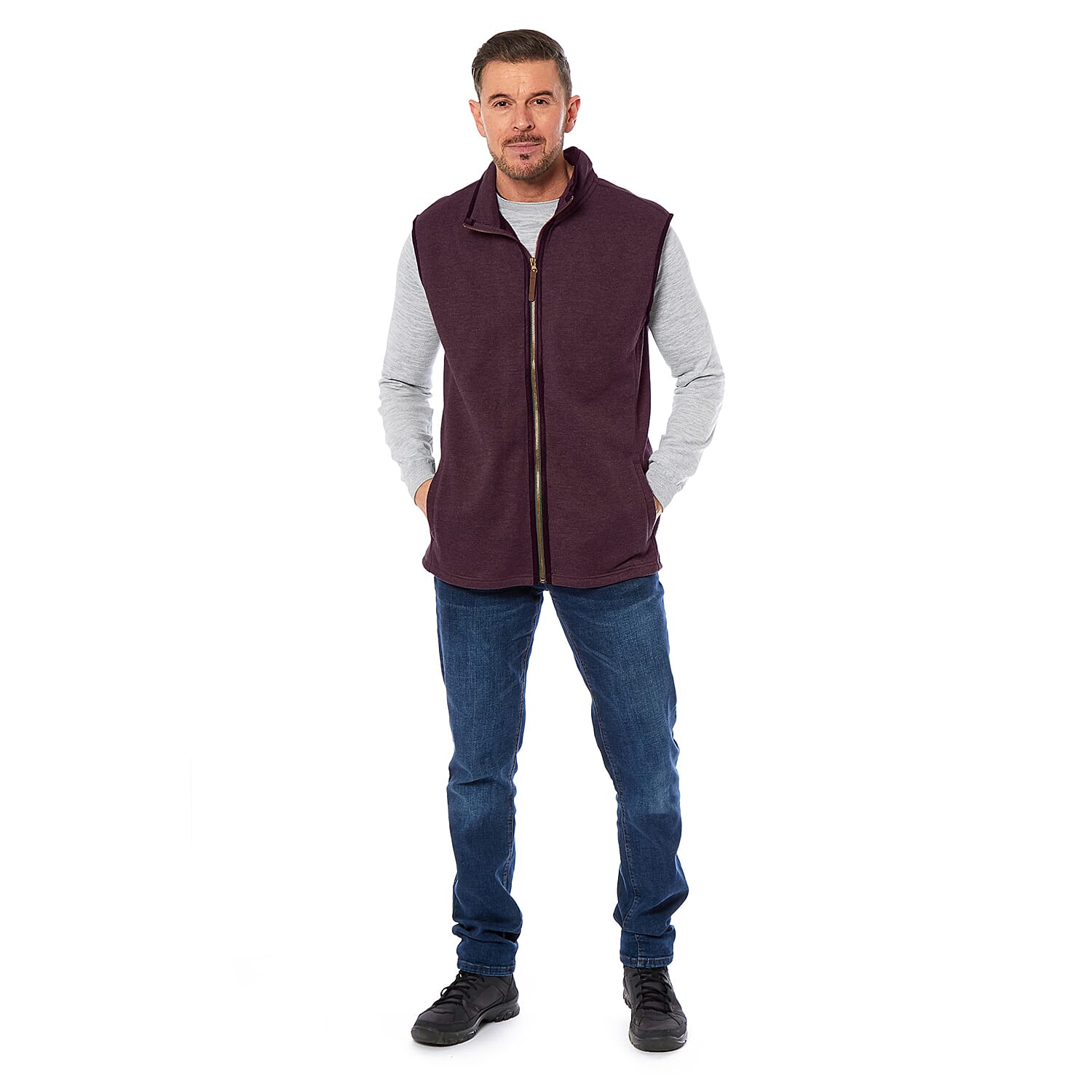 Charlotte West Waffle Full Zip Unisex Gilet with Pockets (Size L) - Wine