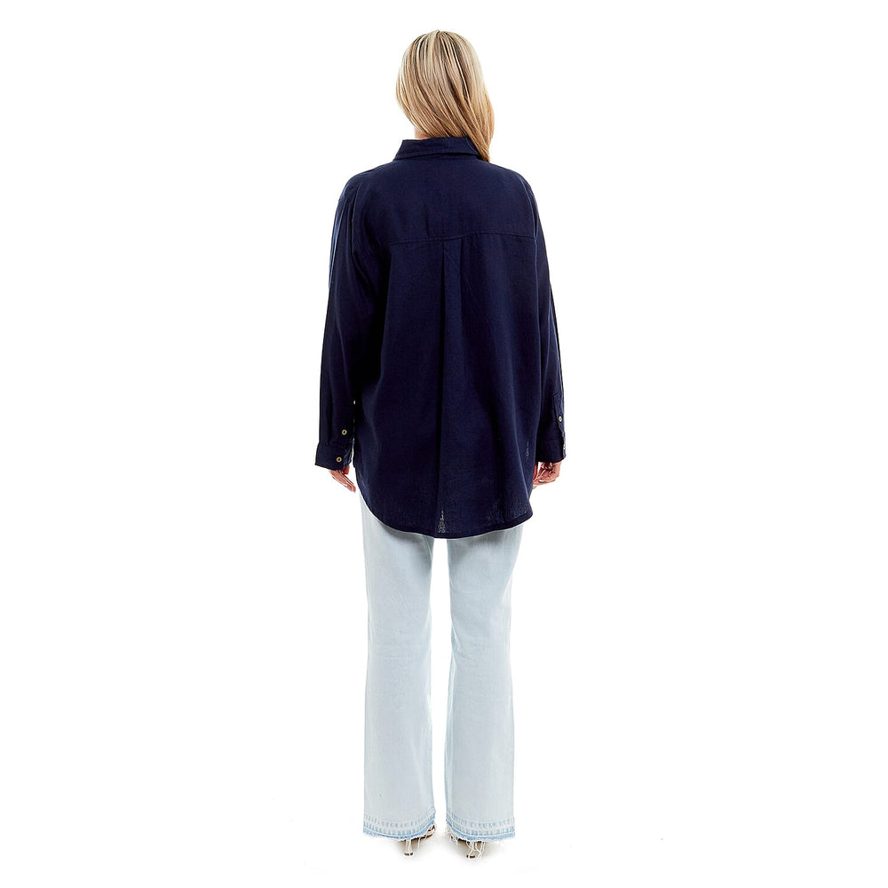 Charlotte West Ladies Linen Oversized Shirt (Size 12) - Navy
