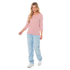 Charlotte West Ladies Striped Top (Size 14) - Off White & Red