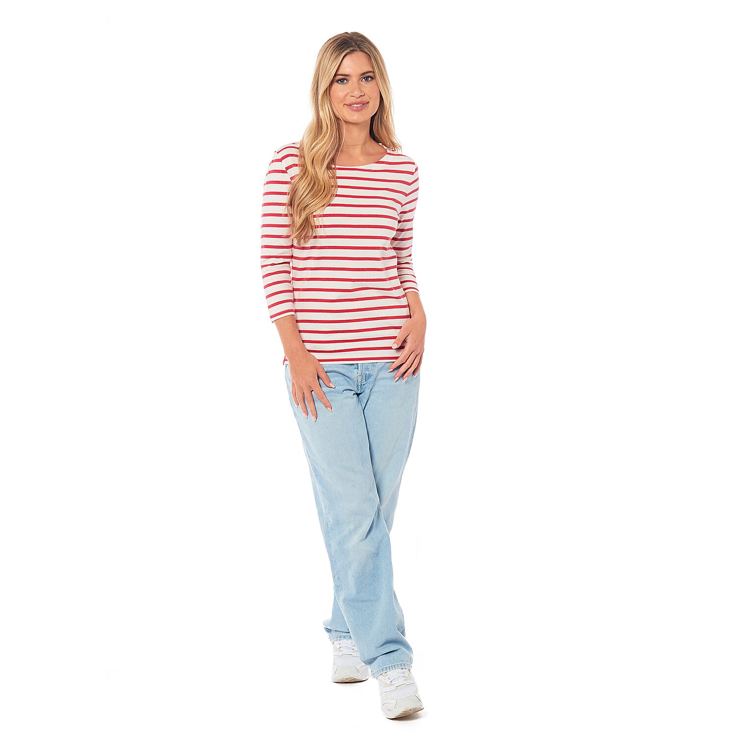 Charlotte West Ladies Striped Top (Size 14) - Off White & Red