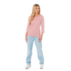 Charlotte West Ladies Striped Top (Size 14) - Off White & Red