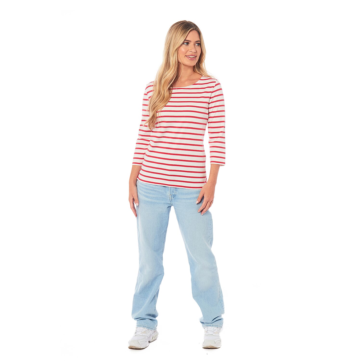 Charlotte West Ladies Striped Top (Size 14) - Off White & Red