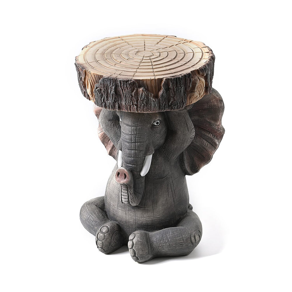 Charming MGO Grey Elephant Stool with Tree Stump Top (30x31x44 cm) - Grey