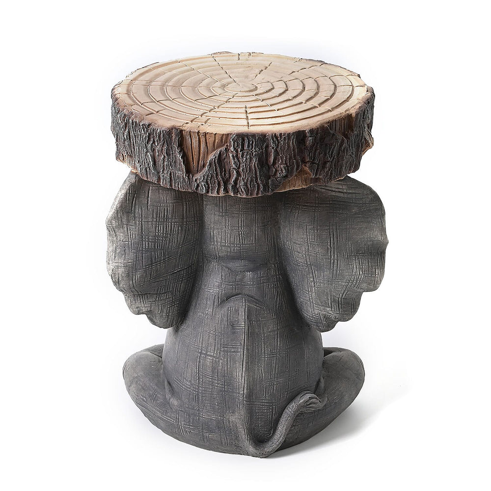 Charming MGO Grey Elephant Stool with Tree Stump Top (30x31x44 cm) - Grey