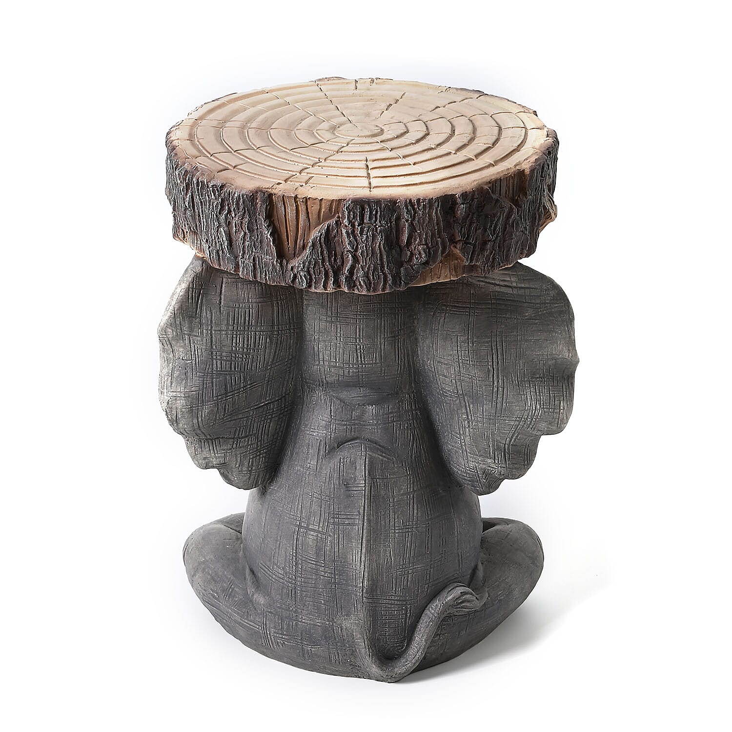 Charming MGO Grey Elephant Stool with Tree Stump Top (30x31x44 cm) - Grey