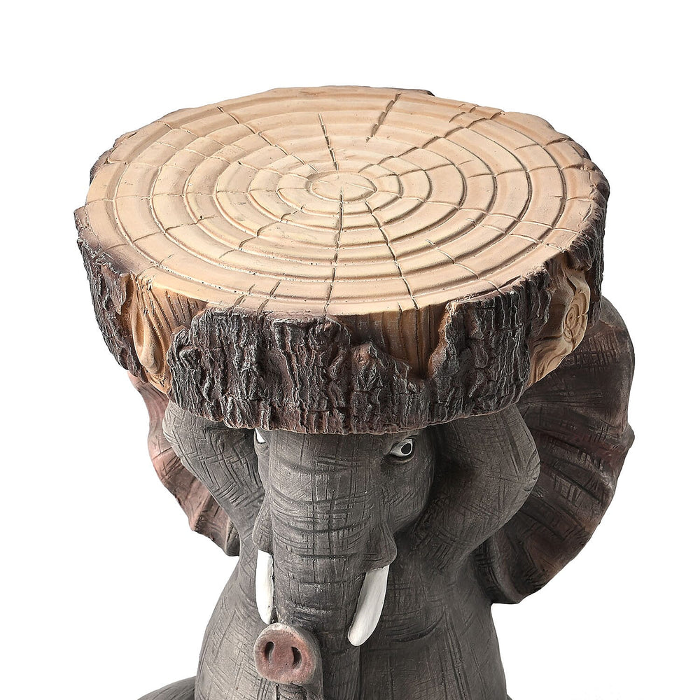 Charming MGO Grey Elephant Stool with Tree Stump Top (30x31x44 cm) - Grey