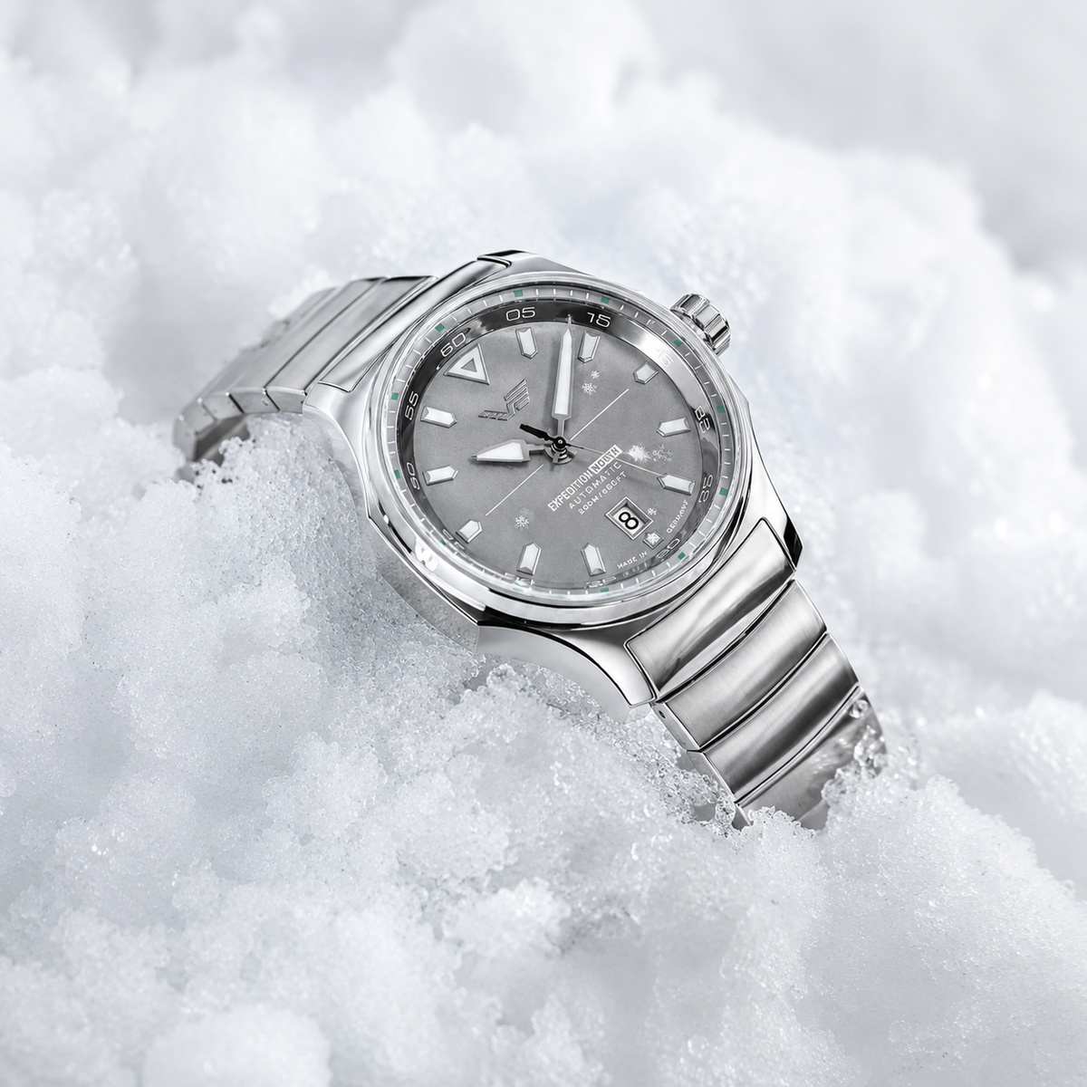WORLD WIDE LAUNCH - VOSTOK EUROPE Expedition Glacier Automatic NH35 200M WR Silver Dial Mens Watch with Silver Stainless Steel Bracelet Strap