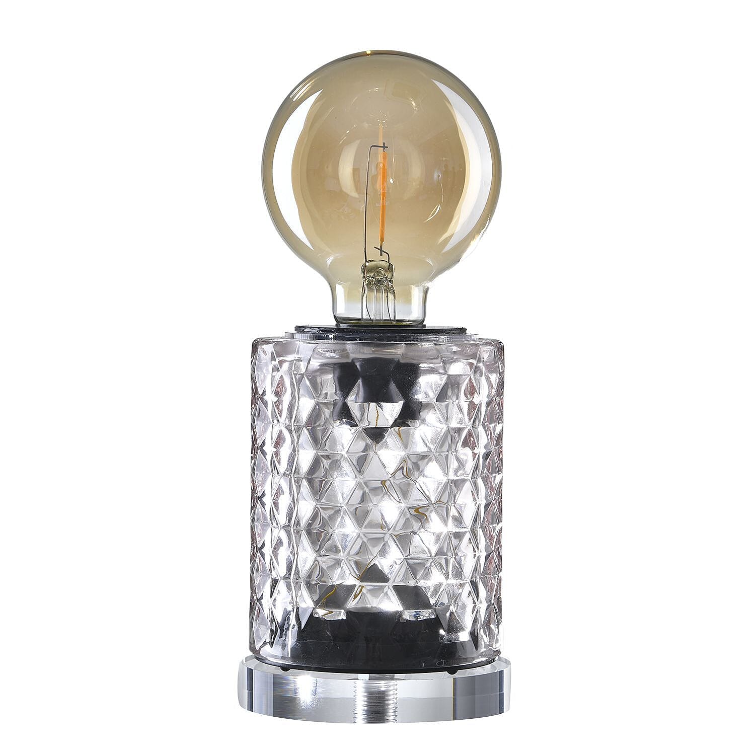 Jewel Cut Glass Table Lamp with Warm White Edison Filament Bulb - Pink, 3 AA Battery (Not Inc)