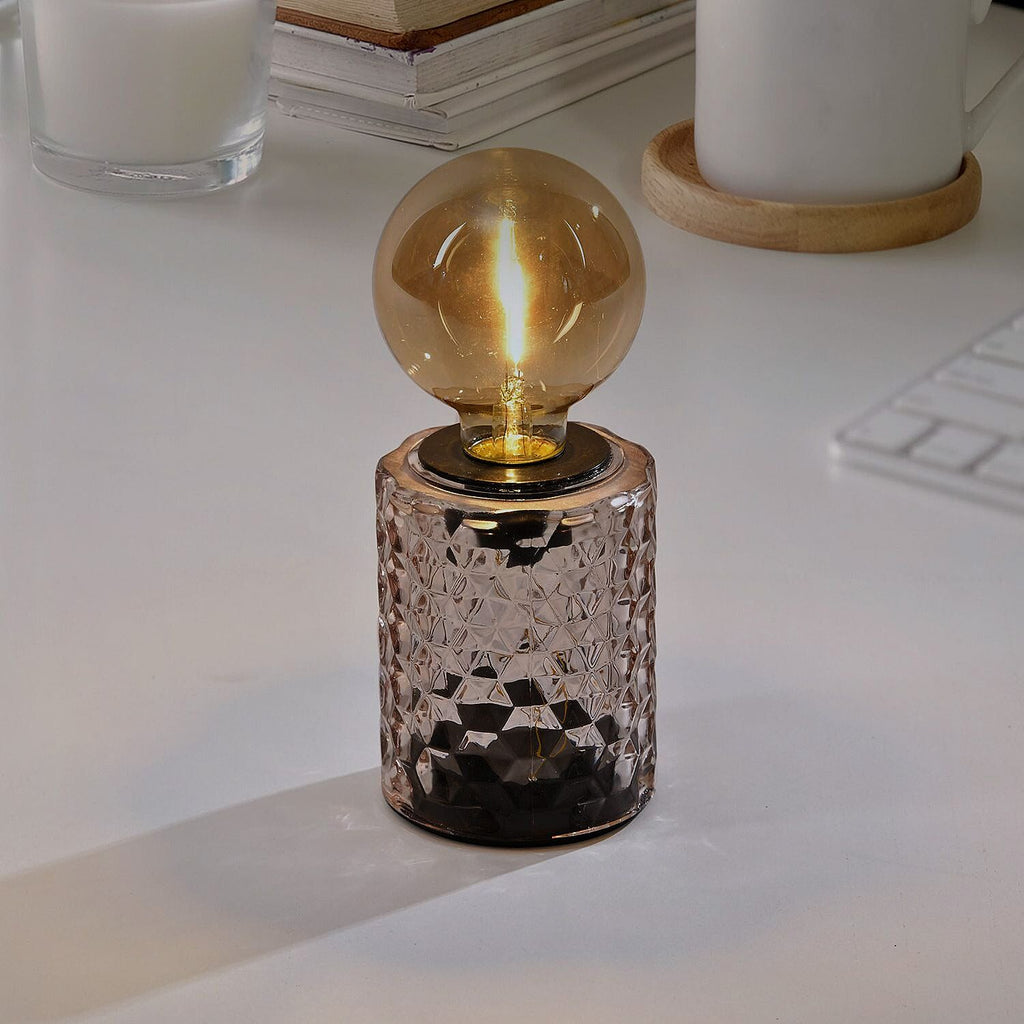 Jewel Cut Glass Table Lamp with Warm White Edison Filament Bulb - Pink, 3 AA Battery (Not Inc)
