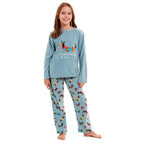 Childrens Dachshund Micro Fleece Pyjamas with Applique Top & Printed Trouser (Size 11-12) - Blue