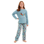 Childrens Dachshund Micro Fleece Pyjamas with Applique Top & Printed Trouser (Size 11-12) - Blue