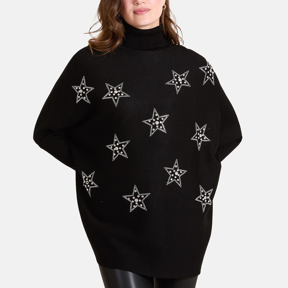 Chilli Charm Diamante Star High Neck Jumper (One Size) - Black