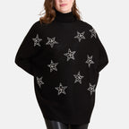 Chilli Charm Diamante Star High Neck Jumper (One Size) - Black