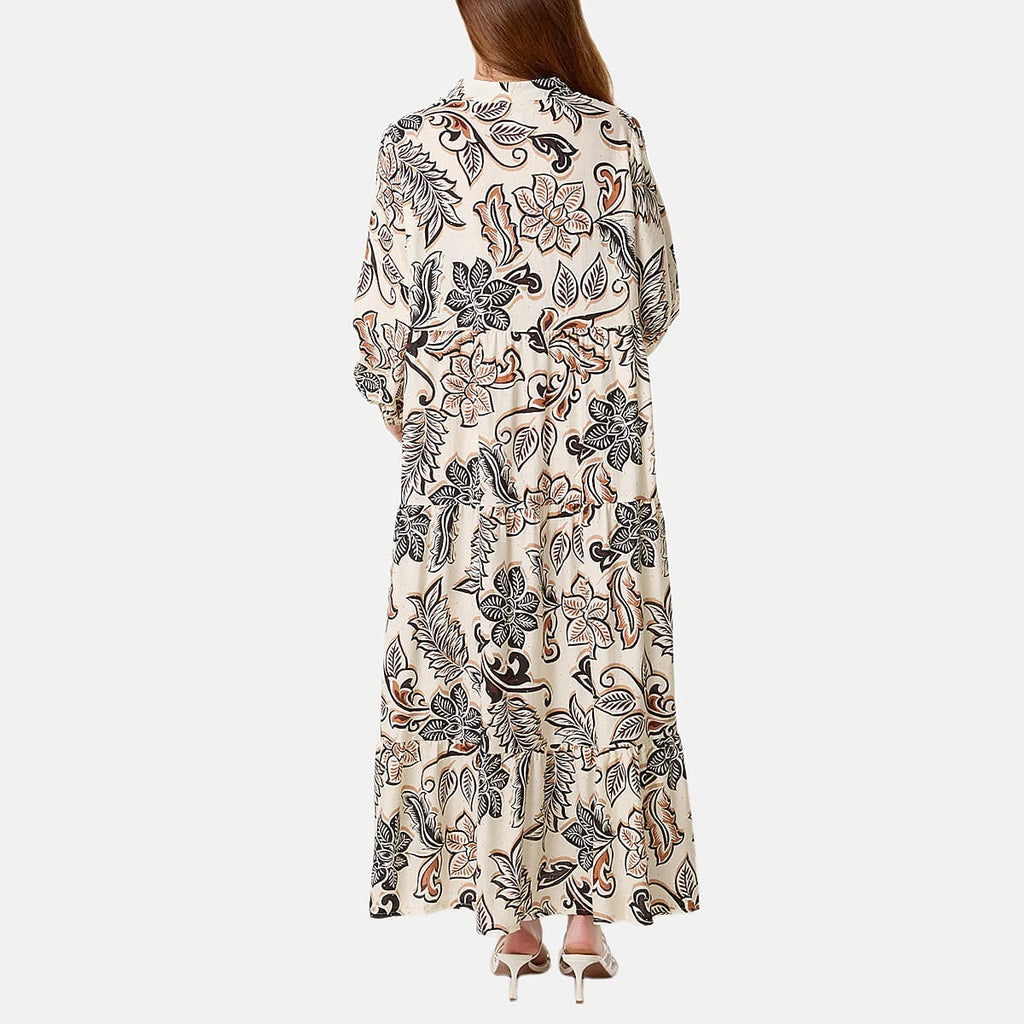 Chilli Charm Floral Print Boho Maxi Dress (One Size) - Ivory & Black