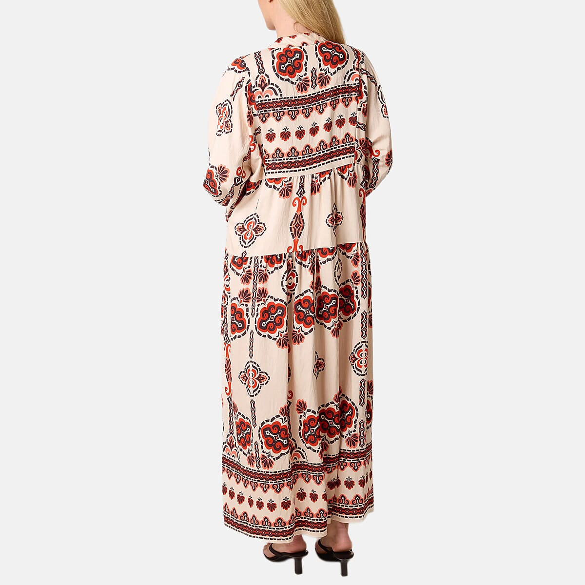 Chilli Charm Ethnic-Inspired Print Boho Maxi Dress (One Size) - Stone & Orange