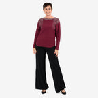 Chilli Charm Women’s Embellished Shoulder Jumper with Long Sleeves & Round Neck