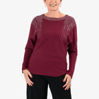 Chilli Charm Women’s Embellished Shoulder Jumper with Long Sleeves & Round Neck