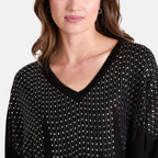 Chilli Charm Diamante V-Neck Relaxed Jumper (One Size) - Black